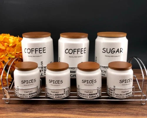 7-Piece Matte Grey Canister Set with Rack