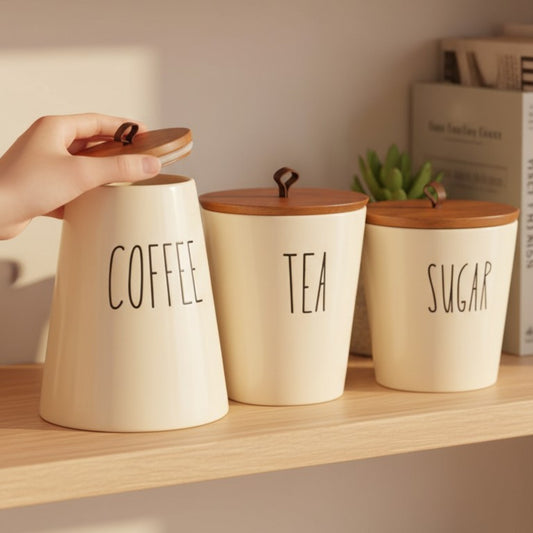 3-Piece Minimalist Canister Set – Sugar, Coffee & Tea