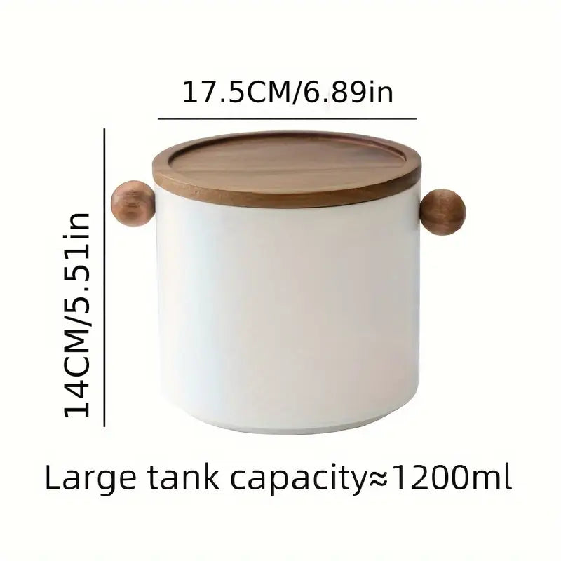Minimalist Ceramic Storage Jar with Wooden Lid
