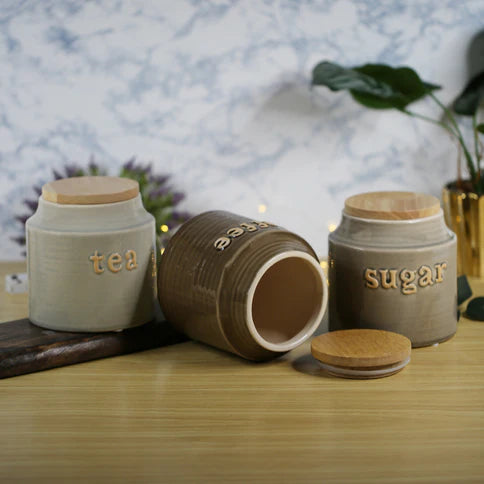 Embossed Ceramic Tea, Coffee & Sugar Canister Set (set of 3)