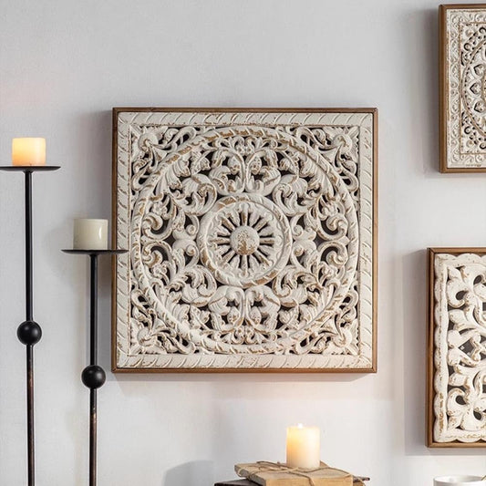Hand-Carved Floral Mandala Wall Frame (41.5*4.5*41.5)