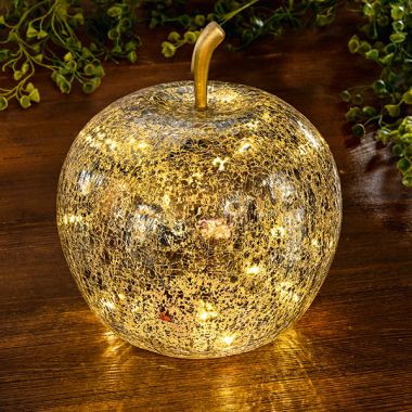 Crackled Glass Apple-Shaped LED Light Decor