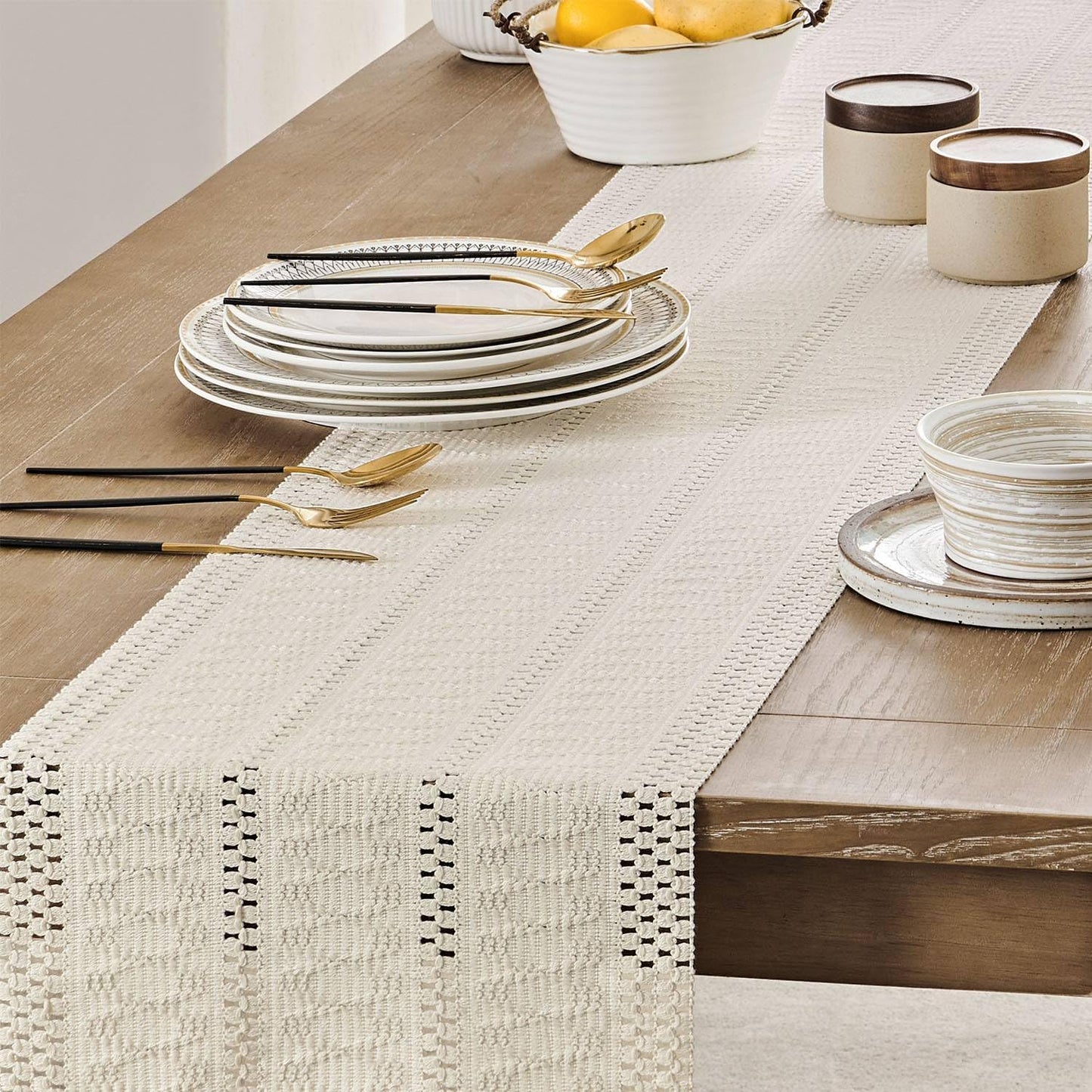 Boho Macramé-Inspired Cotton Table Runner with Tassels