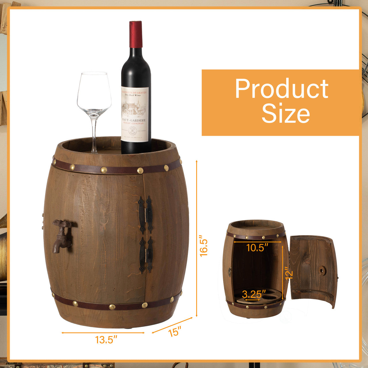Rotating Wooden Barrel Wine Rack