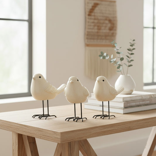 Ceramic Bird Figurines with Legs (Set of 3)