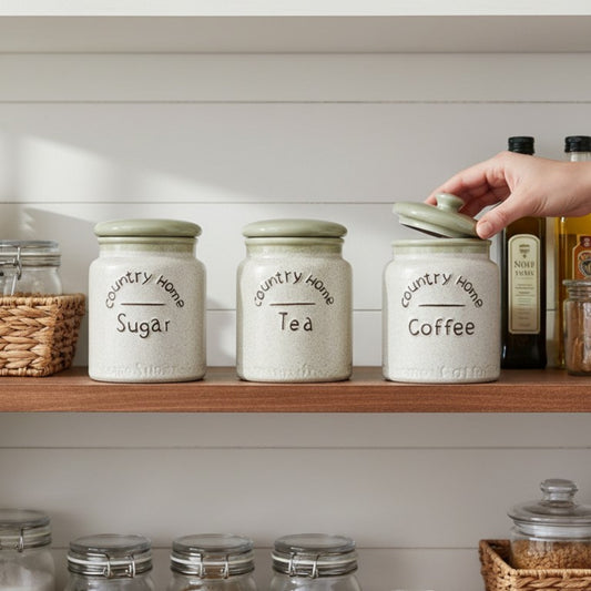 Country Home Ceramic Storage Jar Set – Tea, Coffee & Sugar