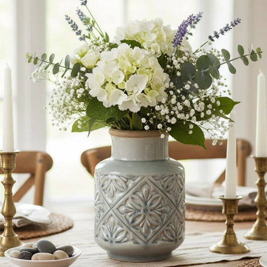 Embossed Ceramic Decorative Vase - 21cm