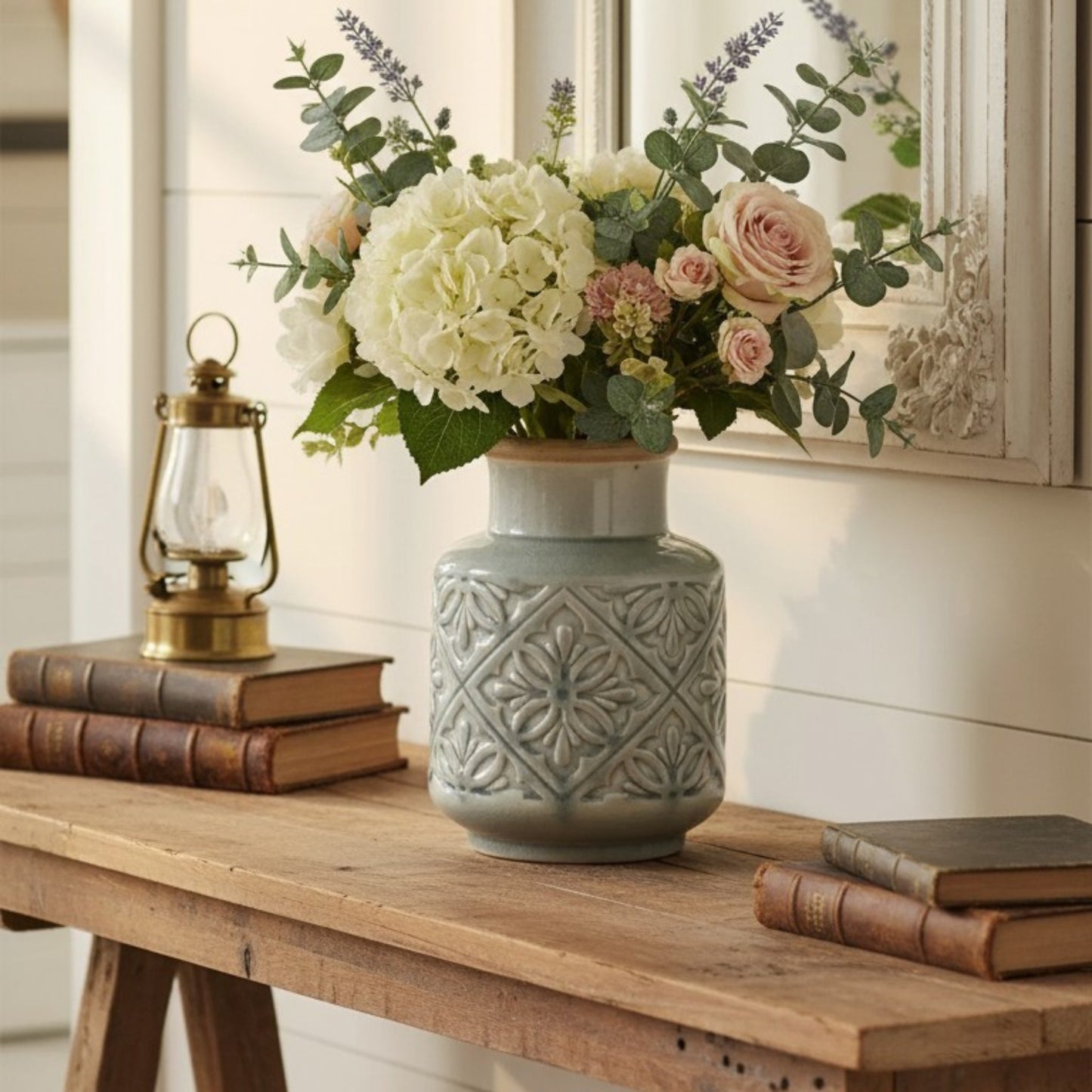 Embossed Ceramic Decorative Vase - 21cm