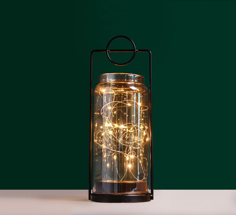 Decorative Glass Lantern with LED Fairy Lights