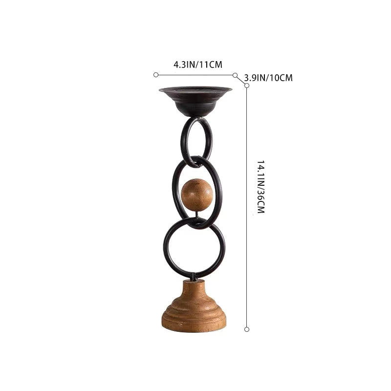 Rustic Iron & Wood Candle Holder