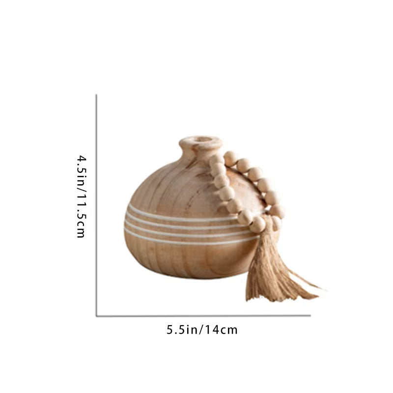 Decorative Wooden Vase Set with Beads and Tassels (18*18*14)