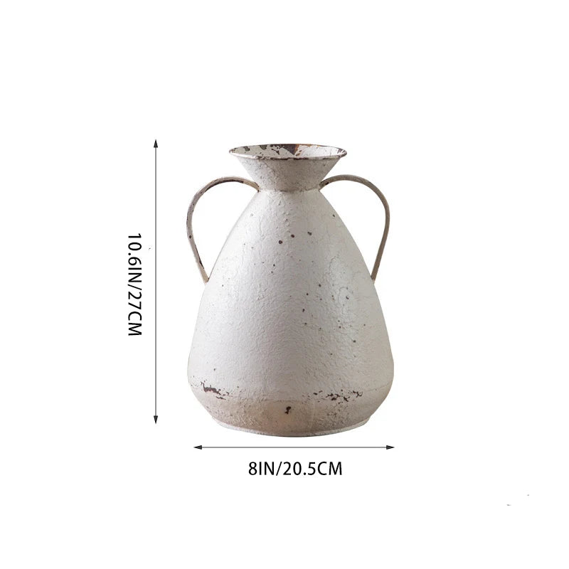 Distressed White Metal Jug Vase – Rustic Farmhouse Accent