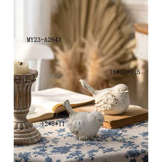 Vintage White Bird Figurines – Distressed Decorative Accents (Set of 2)