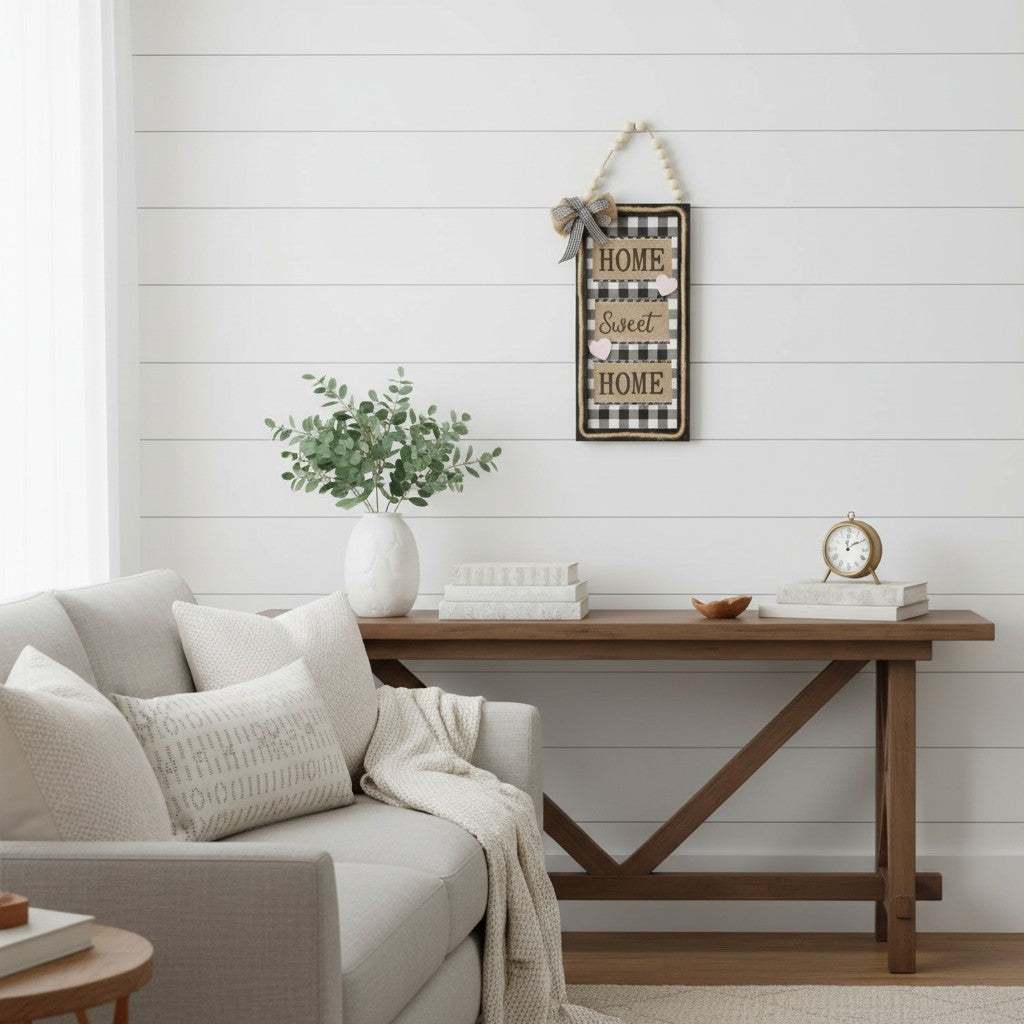 Hanging HOME SWEET HOME Plaque with Bow and Beads