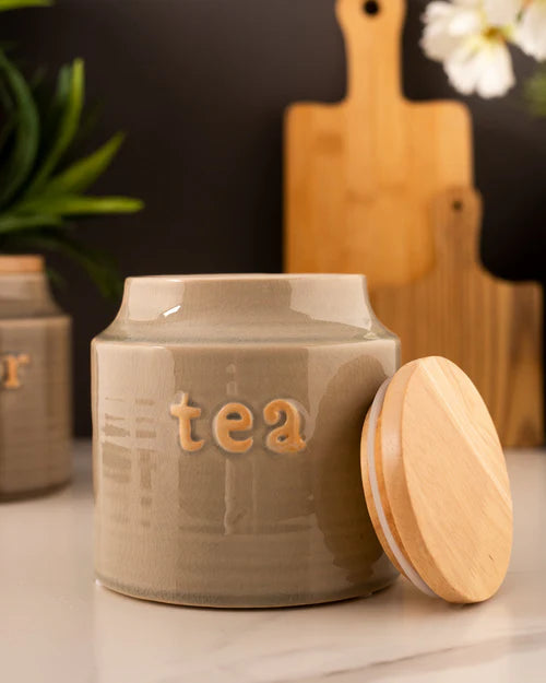 Embossed Ceramic Tea, Coffee & Sugar Canister Set (set of 3)