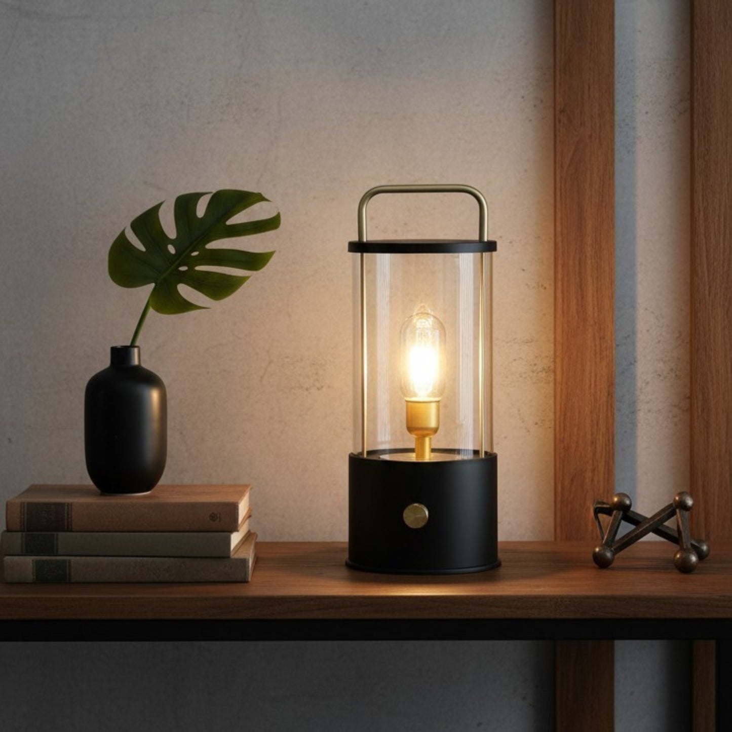 Modern Industrial Lantern-Style Table Lamp