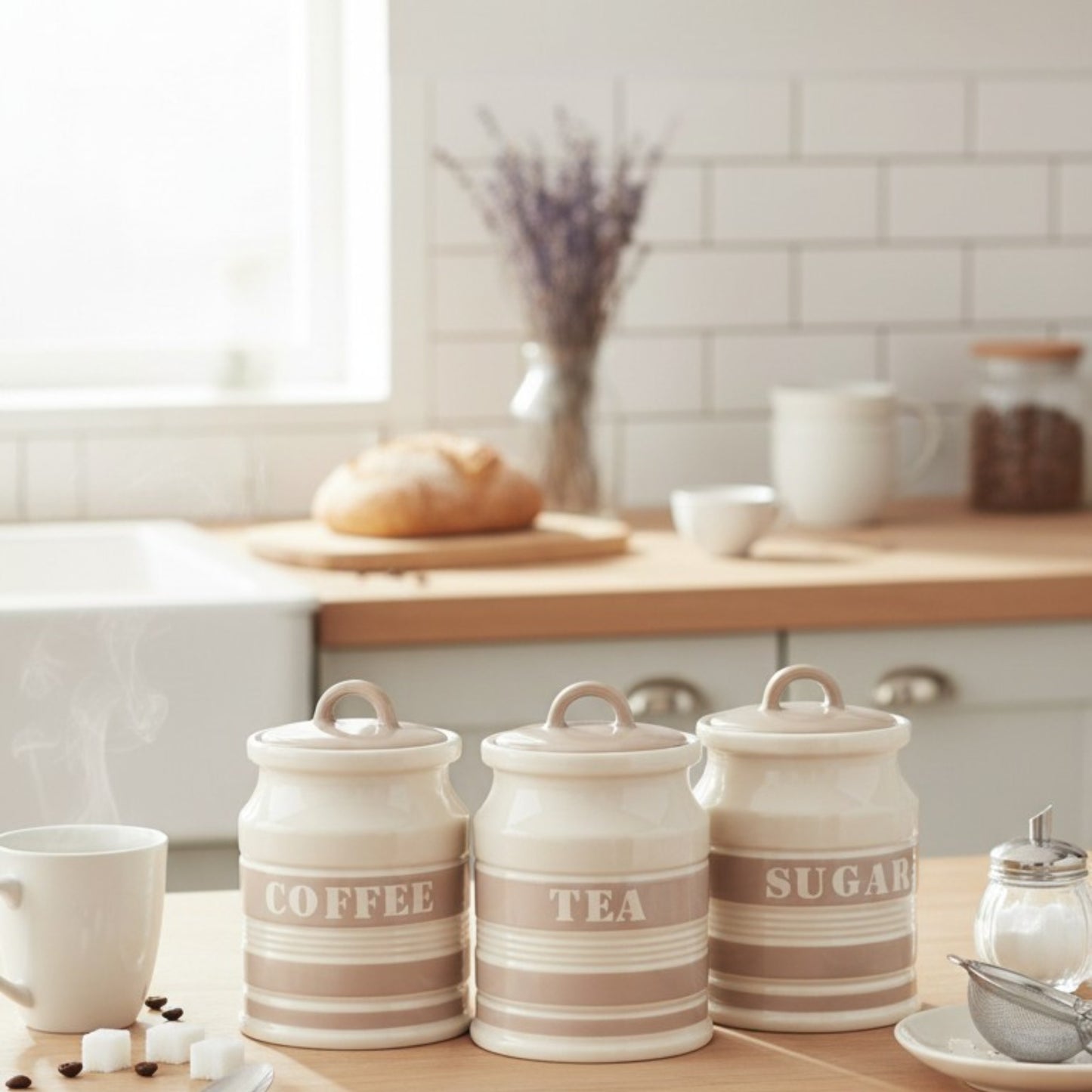 Ceramic Canister Set – Coffee, Tea & Sugar