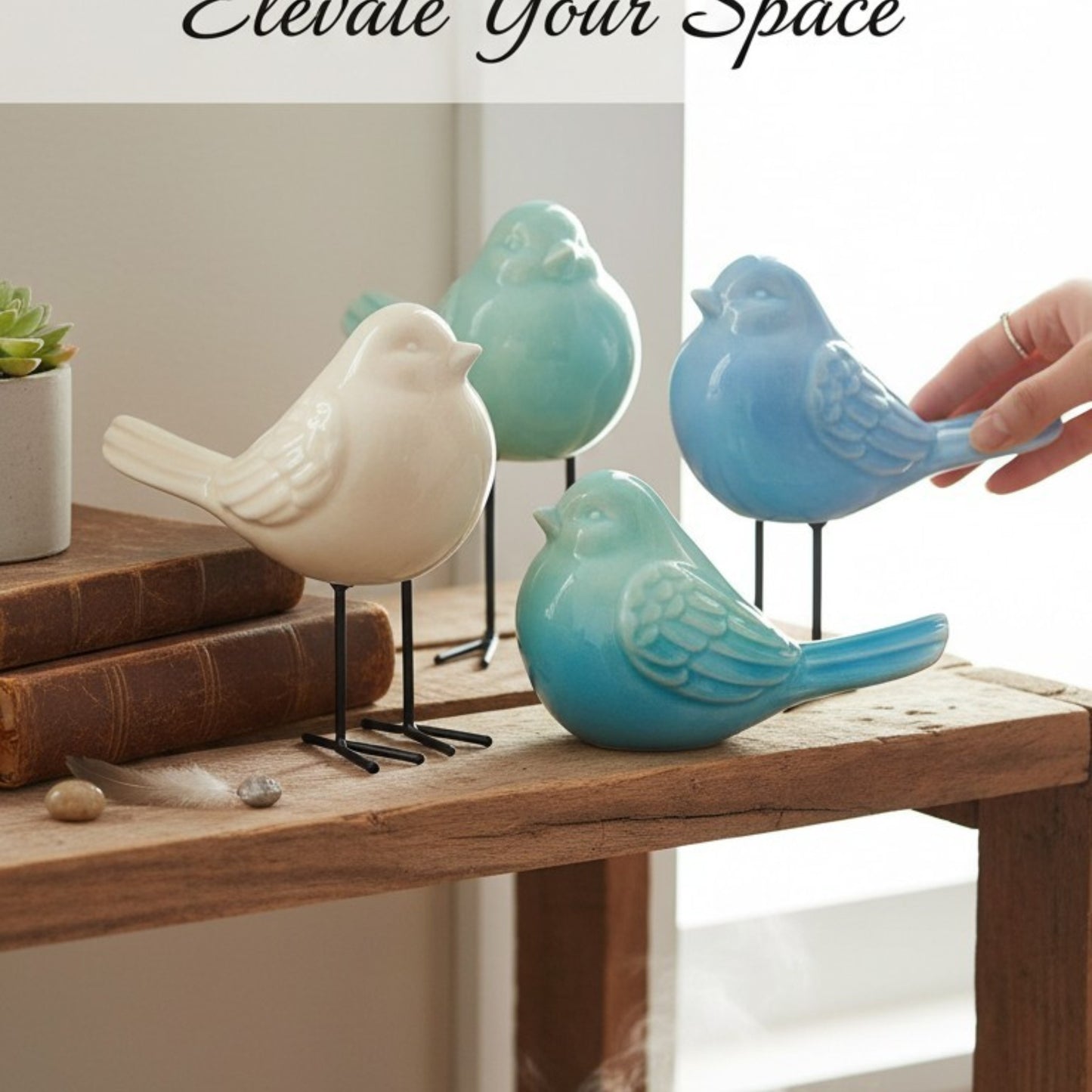 Ceramic Bird Figurines with Legs (Set of 3)
