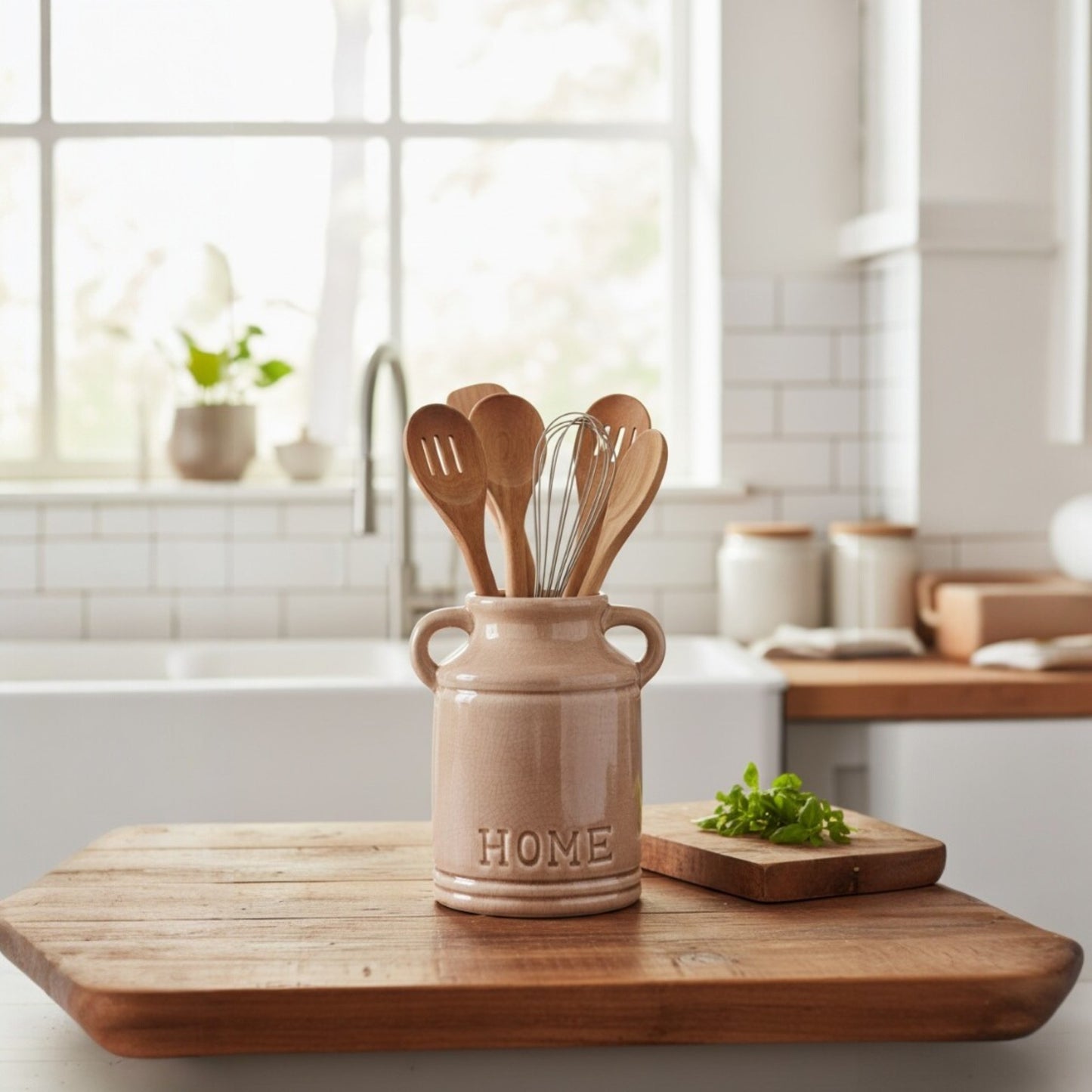 Rustic Ceramic Jug Vase with "HOME" Inscription