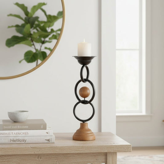 Rustic Iron & Wood Candle Holder
