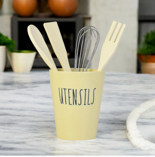 Cream Tapered Ceramic Utensil Holder – "Utensils" Print