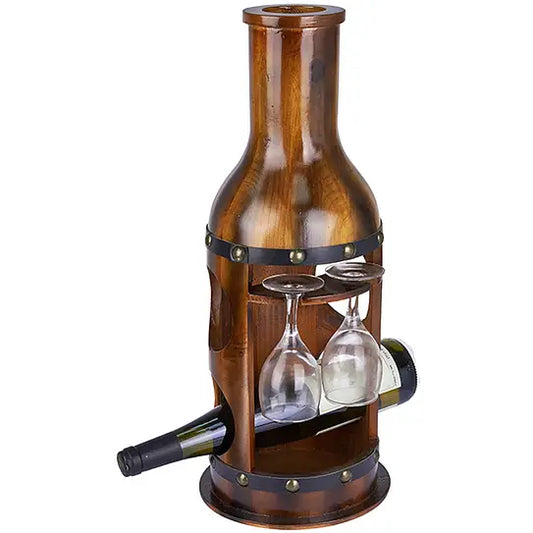 Vintage Bottle-Shaped Wine Rack with Glass Holder