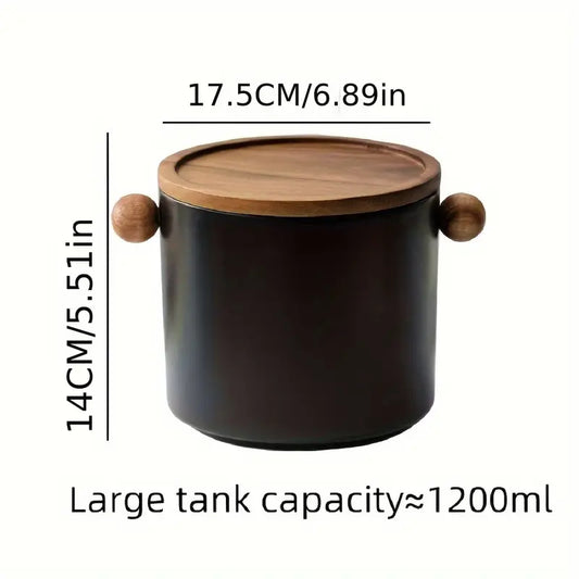 Minimalist Ceramic Storage Jar with Wooden Lid