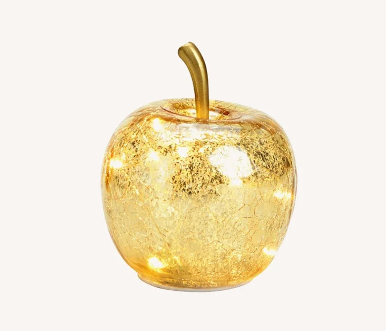 Crackled Glass Apple-Shaped LED Light Decor