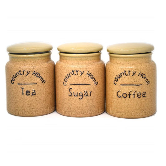 Country Home Ceramic Storage Jar Set – Tea, Coffee & Sugar