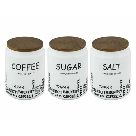 3-Piece White Coffee, Tea & Sugar Canister Set