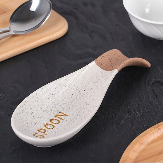 Olive-Brown Spoon Rest with Ribbed Finish
