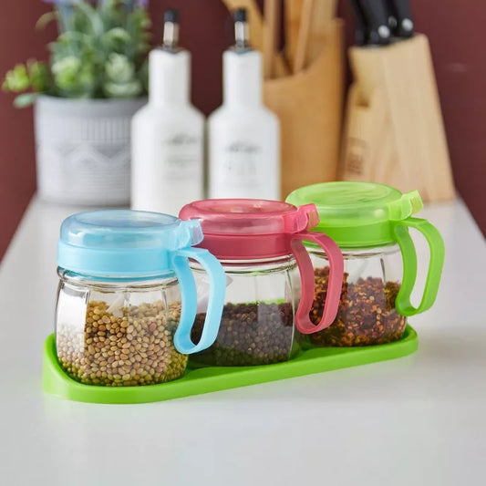3pcs Seasoning Jar Set with Tray