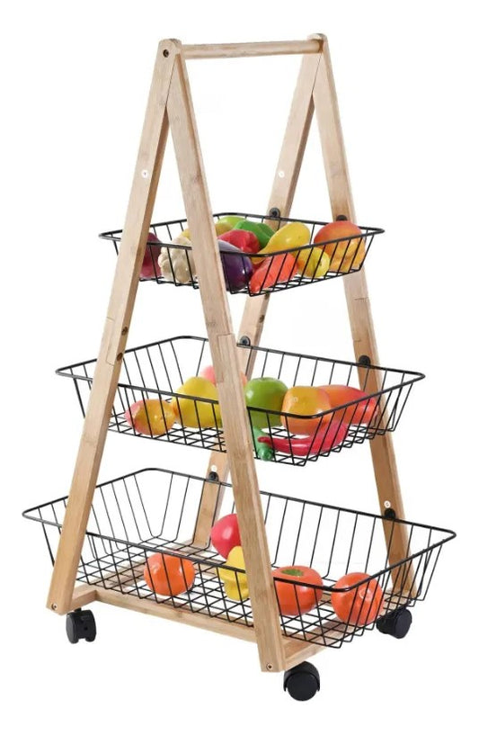 3-Tier Wooden & Rolling Storage Rack