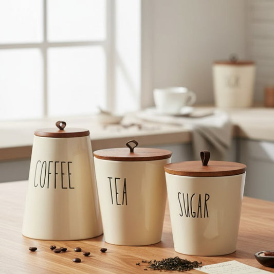3-Piece Minimalist Canister Set – Sugar, Coffee & Tea