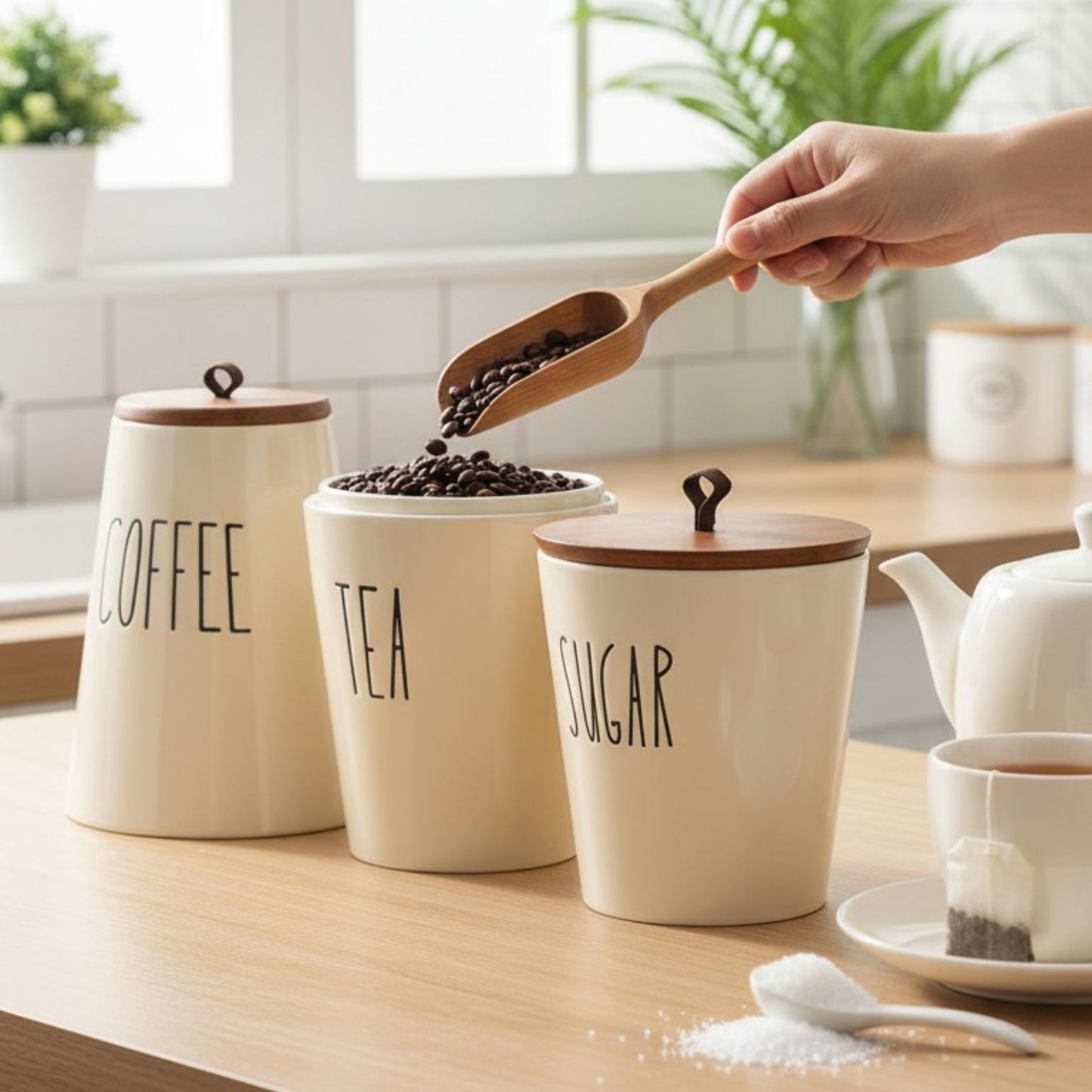 3-Piece Minimalist Canister Set – Sugar, Coffee & Tea