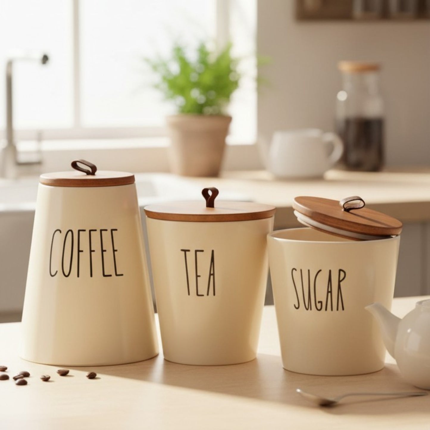 3-Piece Minimalist Canister Set – Sugar, Coffee & Tea
