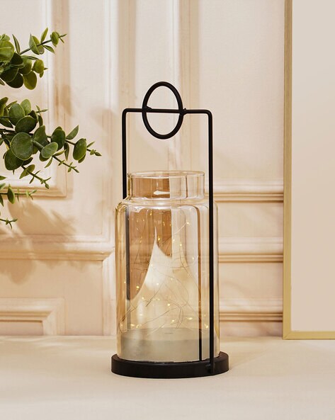 Decorative Glass Lantern with LED Fairy Lights