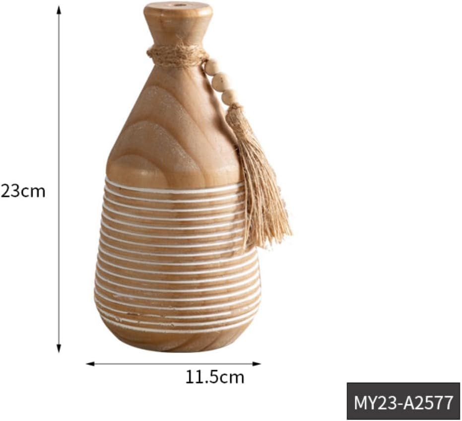 Decorative Wooden Vase Set with Beads and Tassels (11.5*11.5*23)