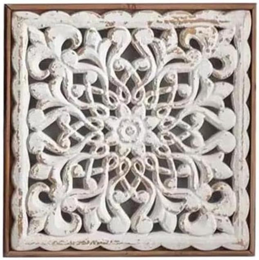 Hand-Carved Floral Mandala Wall Frame (31.3*4*31.3)