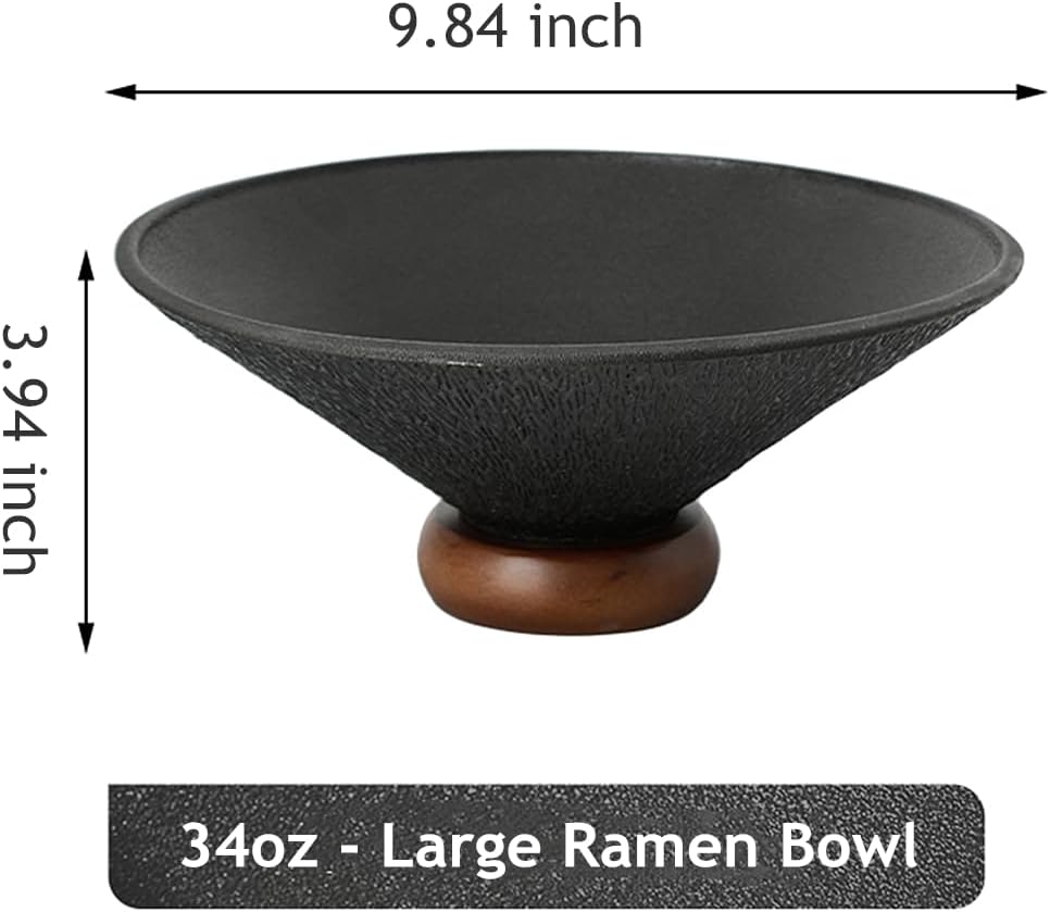 Modern Textured Ceramic Bowls with Wooden Base