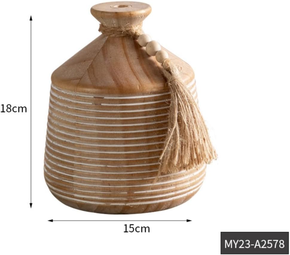 Decorative Wooden Vase Set with Beads and Tassels (15*15*18)