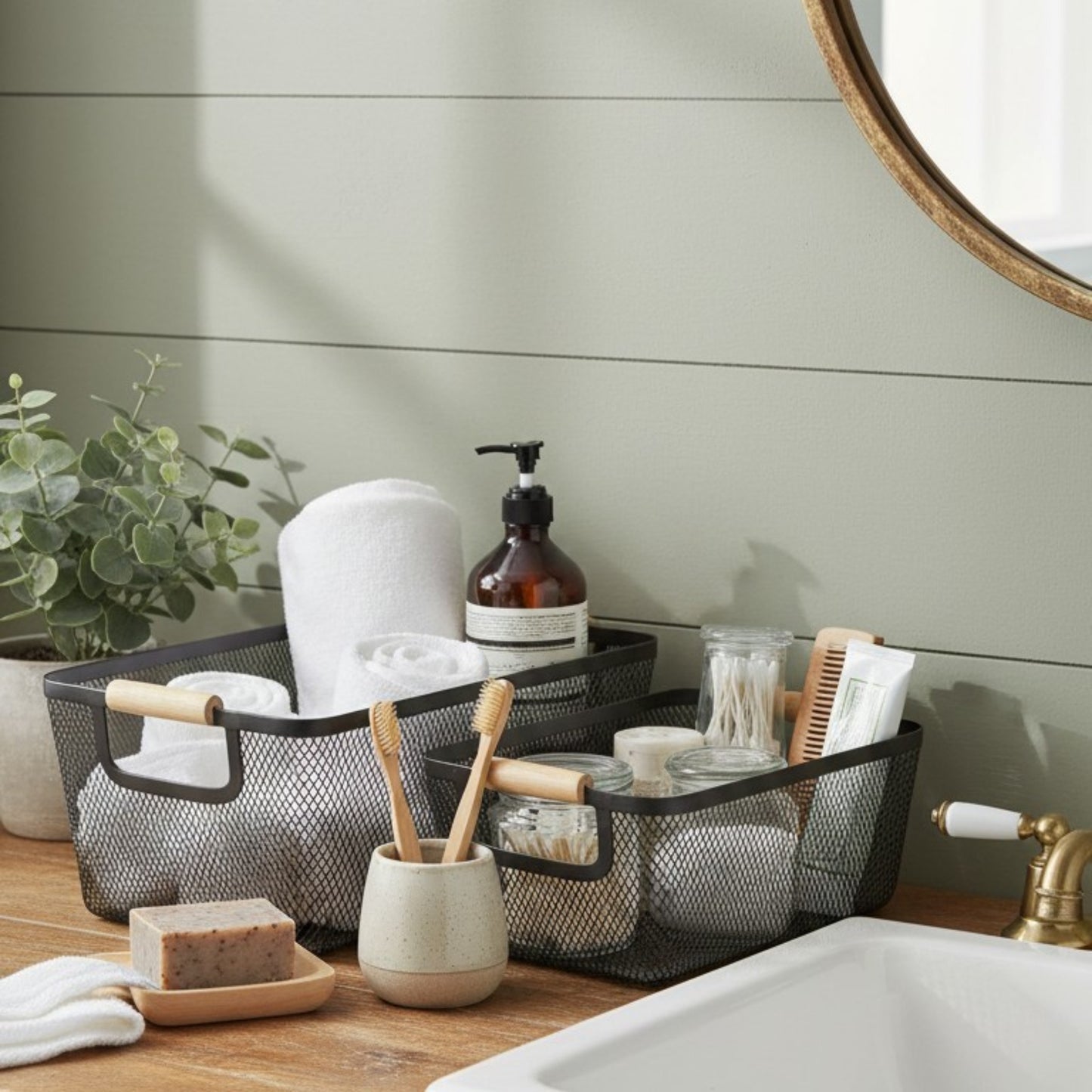 Black Metal Mesh Storage Baskets