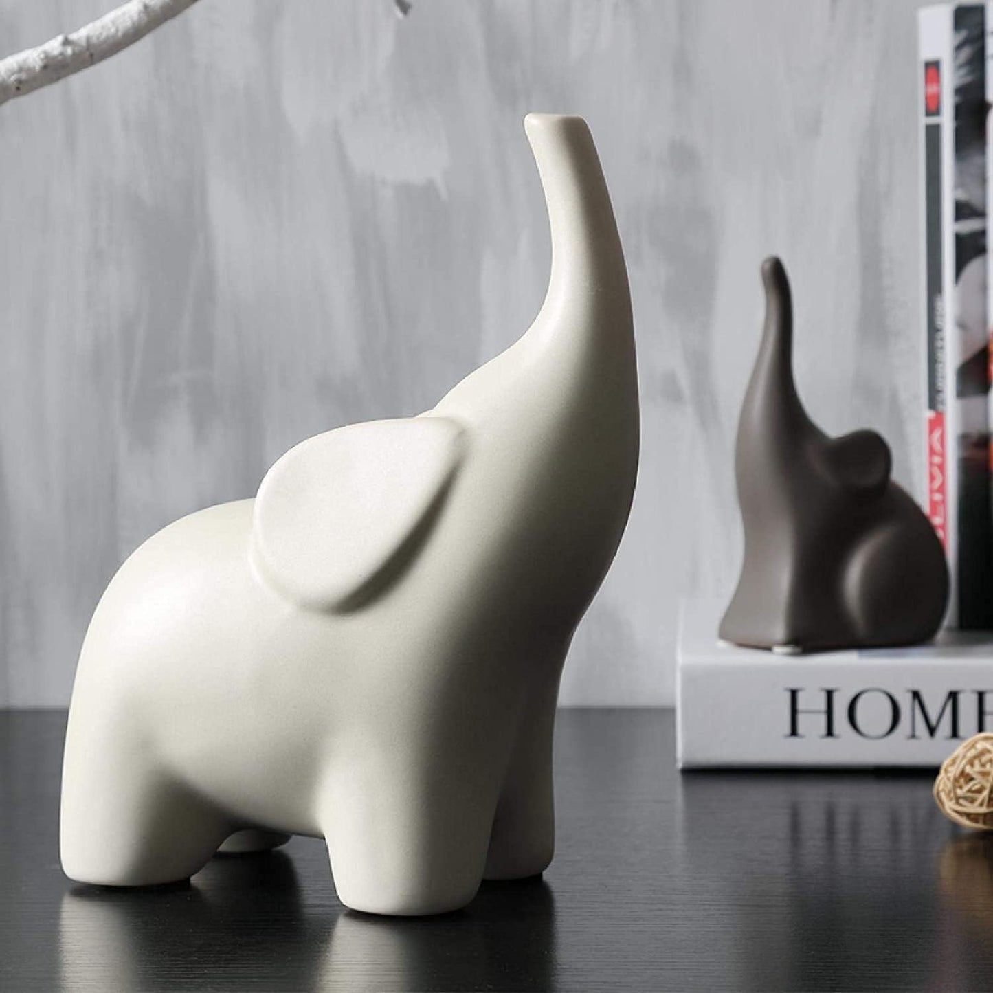 Ceramic Elephant Figurine – White Gloss Finish
