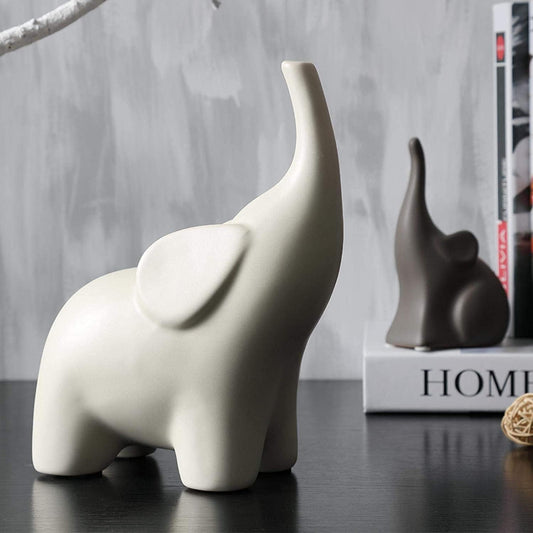 Ceramic Elephant Figurine – White Gloss Finish