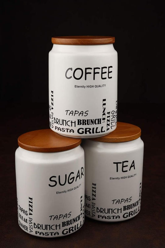 3-Piece White Coffee, Tea & Sugar Canister Set
