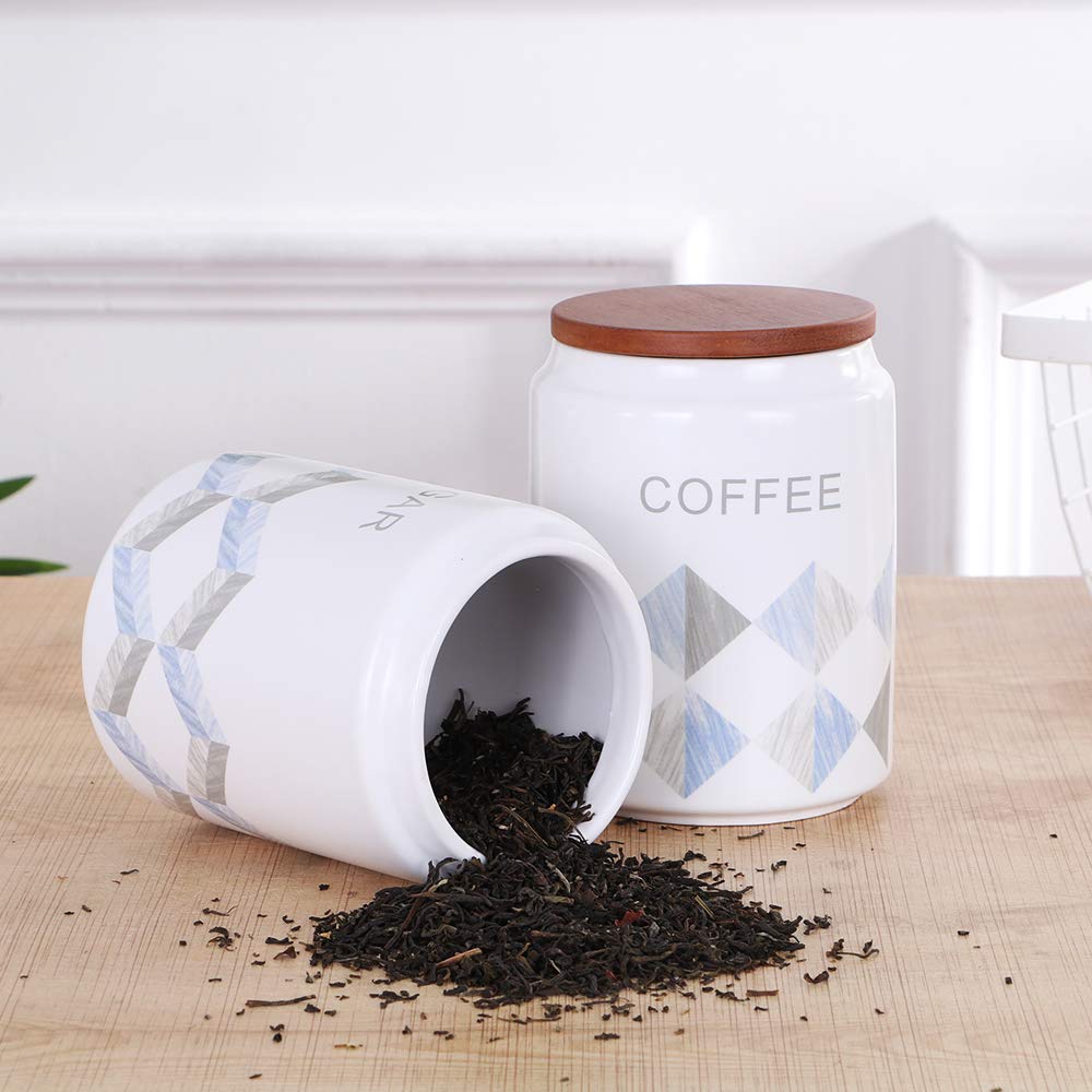 3-Piece Blue Patterned Canister Set – Tea, Coffee & Sugar