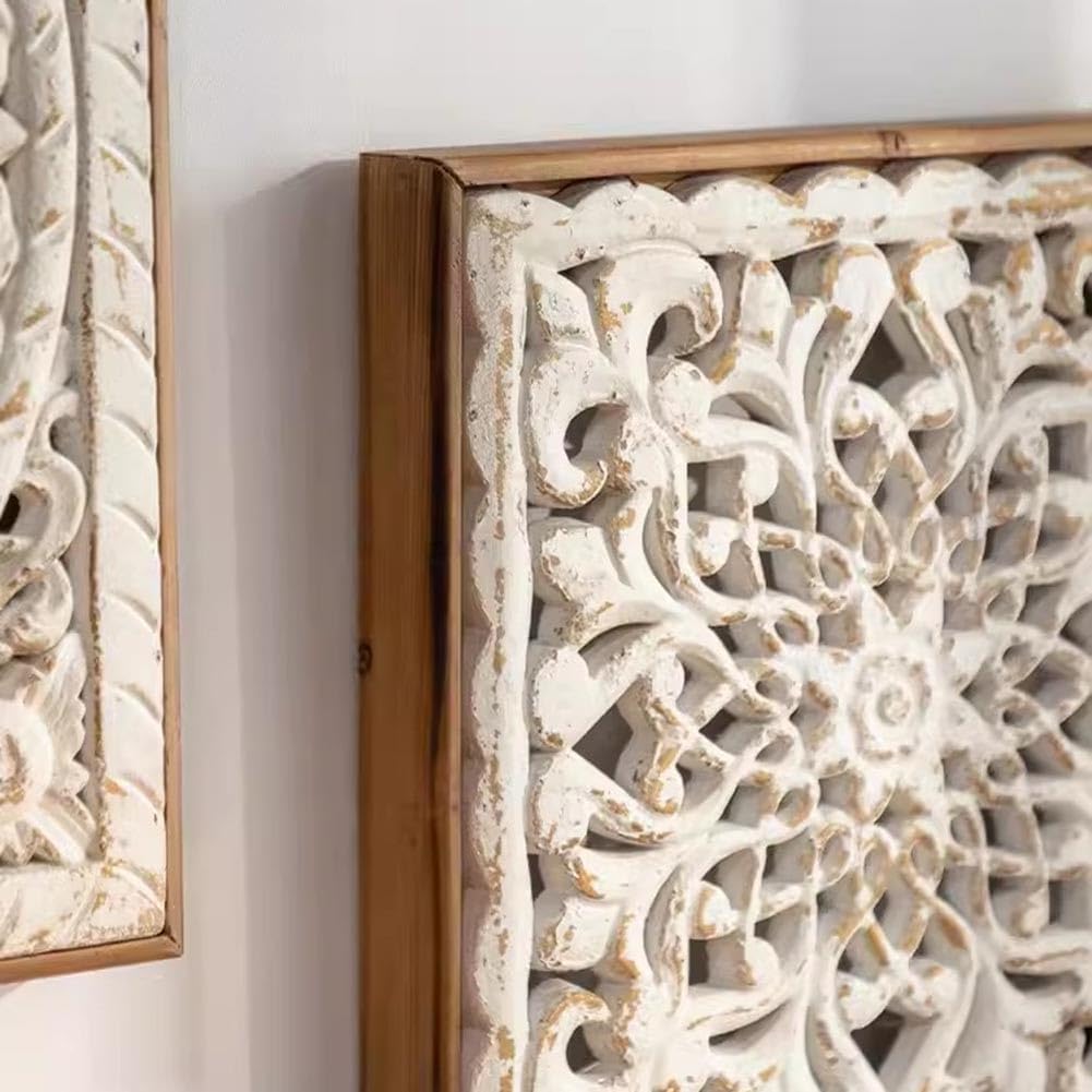 Hand-Carved Floral Mandala Wall Frame (31.3*4*31.3)