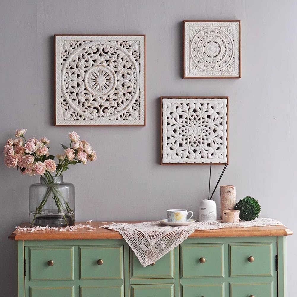 Hand-Carved Floral Mandala Wall Frame (31.3*4*31.3)