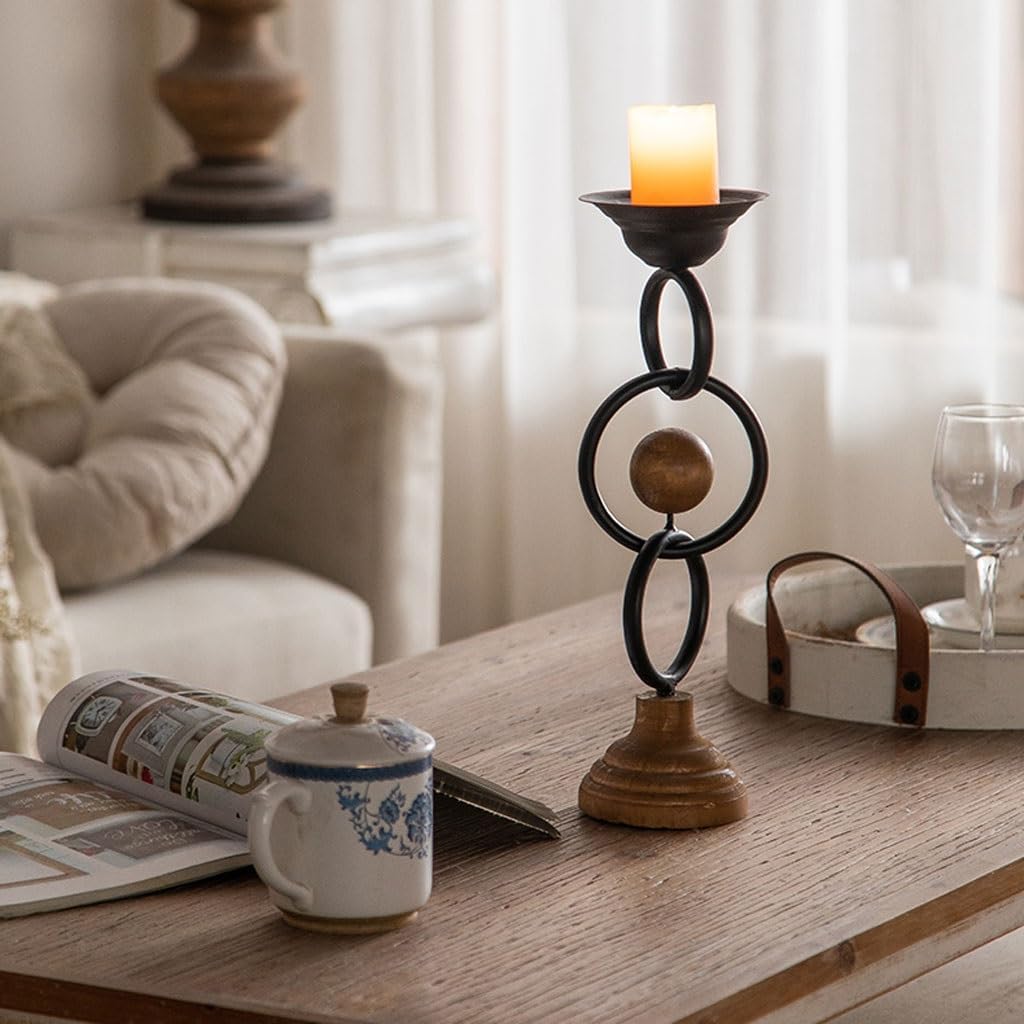 Rustic Iron & Wood Candle Holder