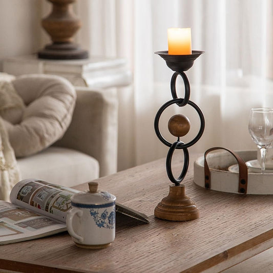 Rustic Iron & Wood Candle Holder